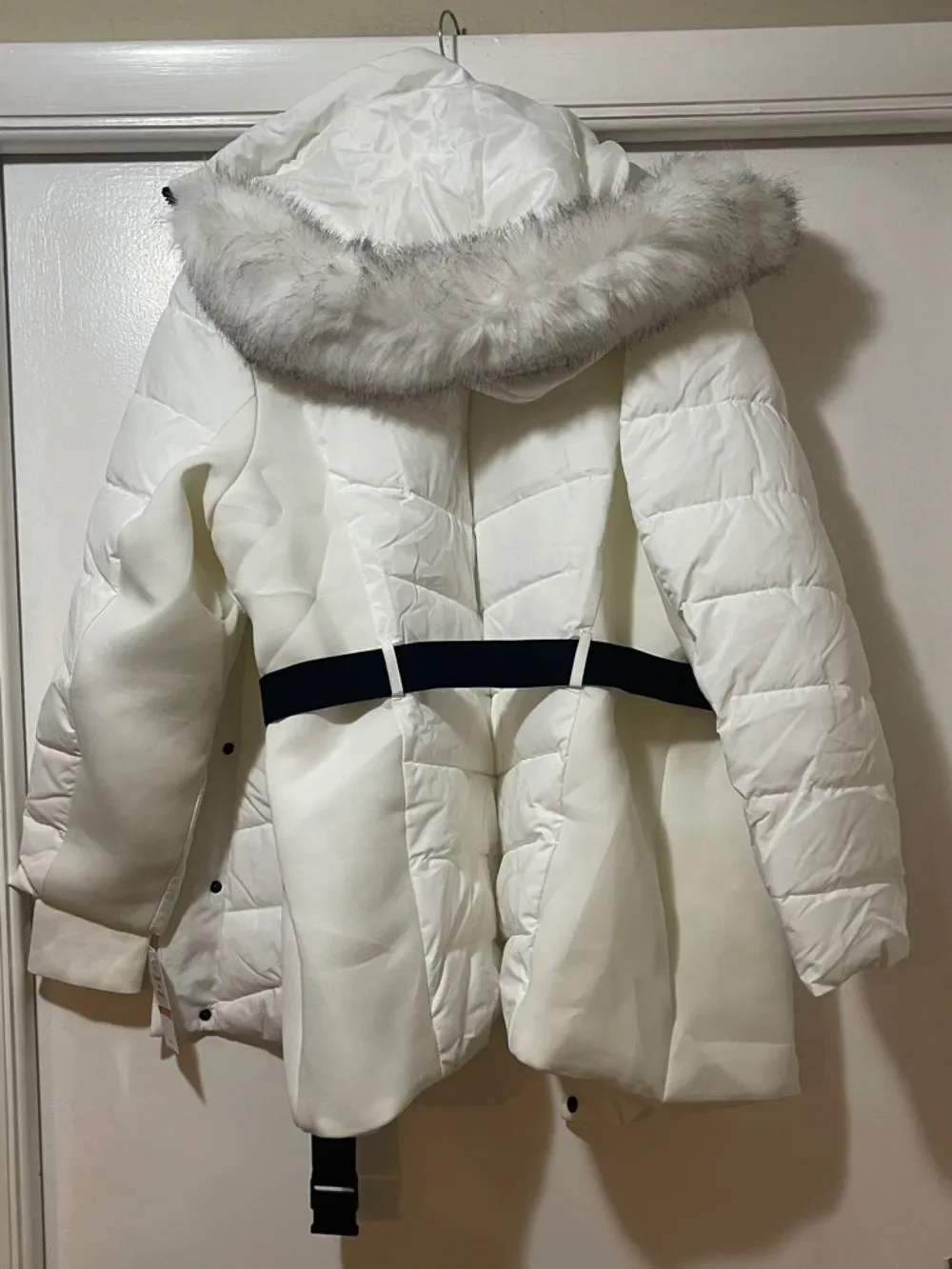 Michael Kors White Quilted Puffer Coat with Black Trim NEW